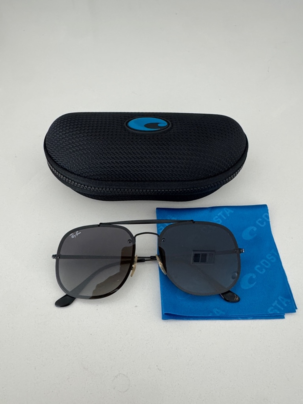 Ray-Ban Black Metal Square Aviator Sunglasses with Blue Cloth